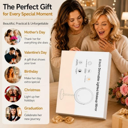 DEIOVWXS Makeup Mirror, Rechargeable Vanity Mirror with 3 Lights, 1X/10X - color: Chrome