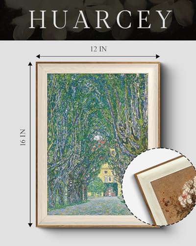 HUARCEY Classic Framed Vintage Impressionist Canvas Wall Art, Nature Landscape Garden Green Tree Lined Path Artwork Painting, 12x16 inch Farmhouse Print Decor for Bedroom Bathroom Kitchen - color: Cameron Castle, size: 16"L x 12"W
