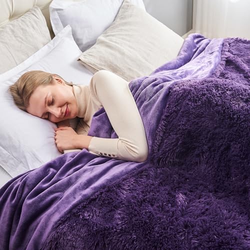 GONAAP Fuzzy Faux Fur Queen Blanket for Couch, Purple, 90"x90" - color: Purple, size: Queen(90"x90")