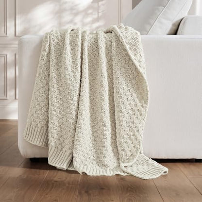 EVERGRACEHOME Chunky Chenille Knit Throw Blanket, Birch, 60" x 80" - color: Birch, size: 60" x 80"