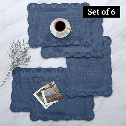 HOMBYS Quilted Placemats Set of 6 Washable-13x18 inches Rectangular Placemats for Kitchen Table-100% Cotton Fabric Rectangular Table Mats, (Sapphire Blue) - color: Sapphire Blue