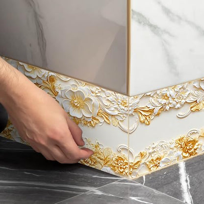 IVN Wallpaper Border Peel and Stick Wall Golden Floral Relief 4x196 Inch - color: Golden Floral Relief