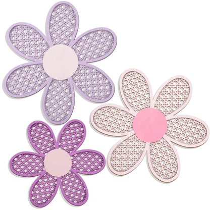 Maitys 3 Pcs Boho Daisy Flower Wall Decor Nursery Art, Pink, Purple - color: Pink, Purple