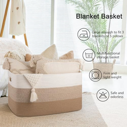 OIAHOMY Blanket Basket Laundry Basket Dog Toy Basket 75L Light Yellow - color: Gradient Light Yellow, size: 22”x17”x12”