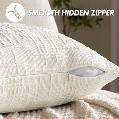 MIULEE Chenille Textured Throw Pillow Covers Cream White 16x16 Set of 2 - color: Cream White, size: 16" x 16" (Pack of 2)