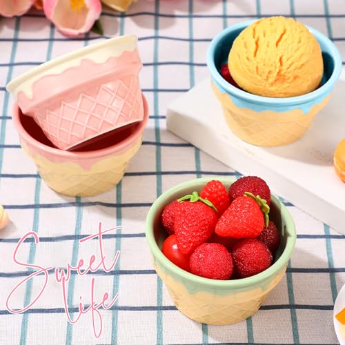 4 Pcs Ceramic Ice Cream Bowl 9 oz Porcelain Waffle Cone Cup, Colorful - color: Colorful