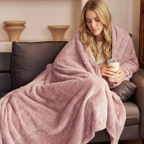 Exclusivo Mezcla Fuzzy Plush Fleece Bed Blanket King Size, Dusty Pink - color: Dusty Pink, size: 104x90 IN