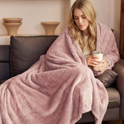 Exclusivo Mezcla Fuzzy Plush Fleece Bed Blanket King Size, Dusty Pink - color: Dusty Pink, size: 104x90 IN