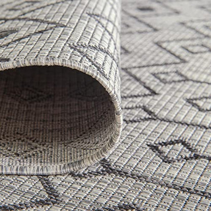 Unique Loom Outdoor Trellis Collection Area Rug - Tribal Trellis (3' 3" x 5' 3" Oval, Gray/ Black) - color: Gray/Black, size: 3'3" x 5'3" (Oval)