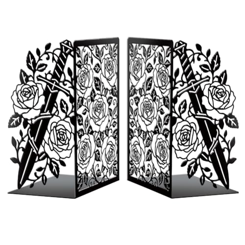 Peacoblue 5.5"x4.3"x8.3" Metal Bookends, Heavy Duty Book Ends for Shelves - style: Dagger with Roses and Vines