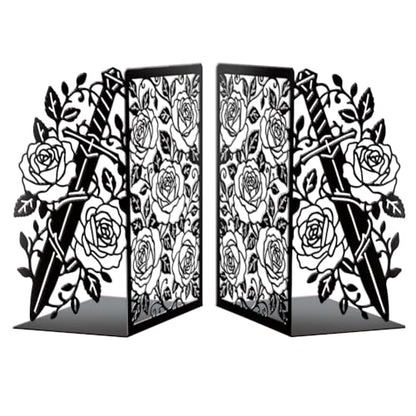 Peacoblue 5.5"x4.3"x8.3" Metal Bookends, Heavy Duty Book Ends for Shelves - style: Dagger with Roses and Vines