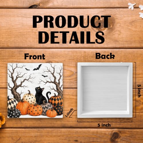 Halloween Black Cat Pumpkin Wood Box Sign Desk Decor 5X5 - color: Pumpkin Cat