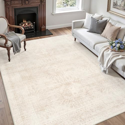 4x6 Area Rugs Living Room: Bedroom Neutral Washable Carpet Beige - color: Beige, size: 4' x 6' (Rectangular)