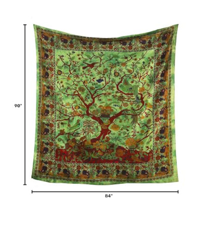 Popular Handicrafts Tapestry Wall Hanging Tree of Life Hippie Mandala Bohemian Hippy Kaleidoscopic Intricate Floral Design Indian Tapestries Bedspread 84x90 Inches,(215cm x 230cm) Green - color: Green, size: 90"L x 84"W