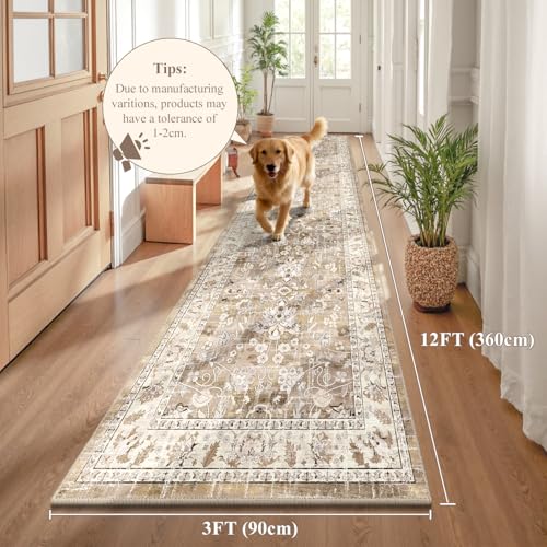LOKHOM 3x12 Long Hallway Runnner Rug, Non-Slip Washable Rugs, Beige - color: Beige Brown, size: 3' x 12' (Runner)
