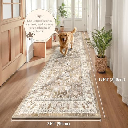 LOKHOM 3x12 Long Hallway Runnner Rug, Non-Slip Washable Rugs, Beige - color: Beige Brown, size: 3' x 12' (Runner)