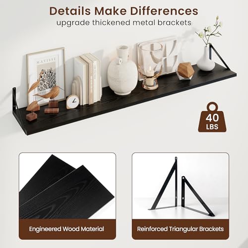 Axeman Deep Floating Shelves, 55'' x 10'' Black Wall Shelves Set of 2 - color: Black, size: 55W x 10D
