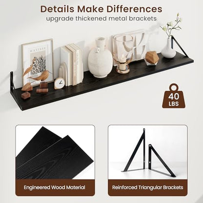 Axeman Deep Floating Shelves, 55'' x 10'' Black Wall Shelves Set of 2 - color: Black, size: 55W x 10D