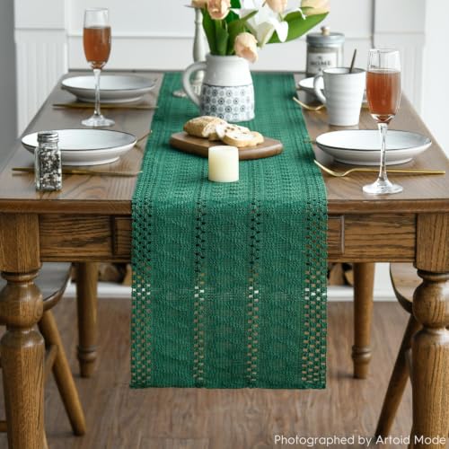 Artoid Mode Dark Green Woven Farmhouse Hollow Table Runner 12x36 Inch - color: Dark Green, size: 12" x 36", Table Runner