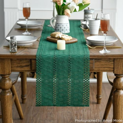 Artoid Mode Dark Green Woven Farmhouse Hollow Table Runner 12x36 Inch - color: Dark Green, size: 12" x 36", Table Runner