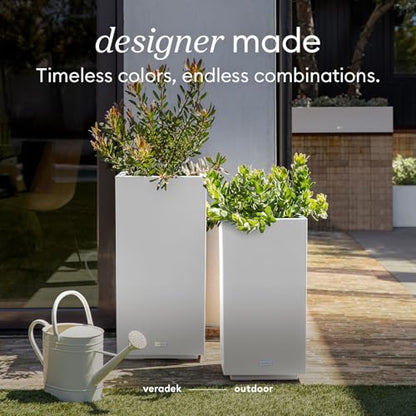 Veradek Block Series Pedestal Planter - Tall Rectangular Outdoor Planter - color: White, size: 32"H x 15.5"W