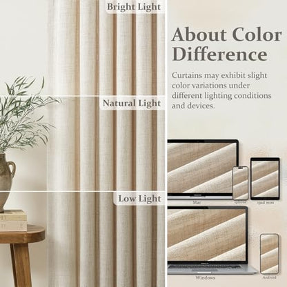 Extra Wide Pinch Pleated Linen Semi Sheer Natural Curtains 84 Inches Long - color: Natural, size: 70"W x 84"L (Pack of 1)