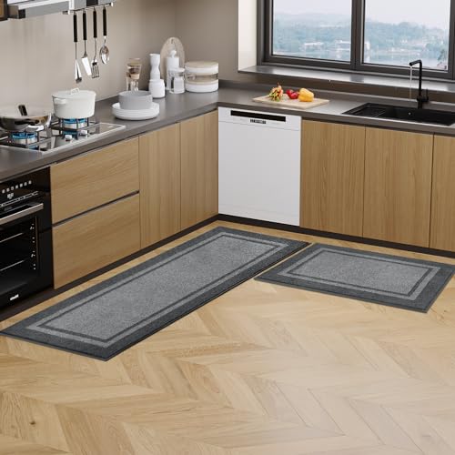 Kitchen Rugs 24" x 96", Non-Slip Runner Rugs, Light Grey & Dark Grey - color: Light Grey & Dark Grey, size: 24" X 96"