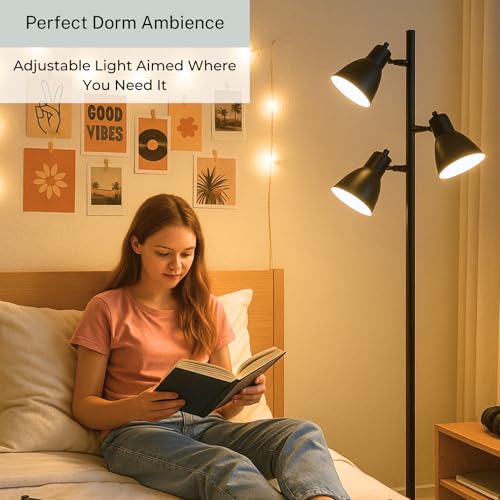LIGHTACCENTS Black Tree Floor Lamp with 3 Adjustable Lights – Modern Standing Lamp, Adjustable Black Lamp Shades, Pole Light for Living Room, Bedroom, and Office - color: Black