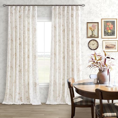 84 Inch Linen Curtains Beige Tan Floral Pattern Pinch Pleat Drapes Bedroom - color: Coffee, size: 40"W x 84"L (Pack of 2)