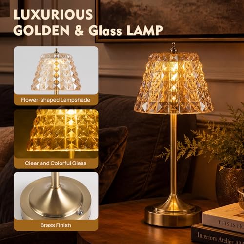 Flower Battery Operated Rechargeable Lamp Cordless, Rhombic, Amber - color: Amber-Rhombic