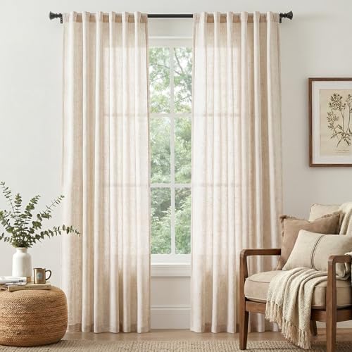 jinchan Linen Curtains Light Filtering Back Tab 50x84 Inch 2 Panels Beige - color: *Ecru, size: 50"W x 84"L (Pack of 2)