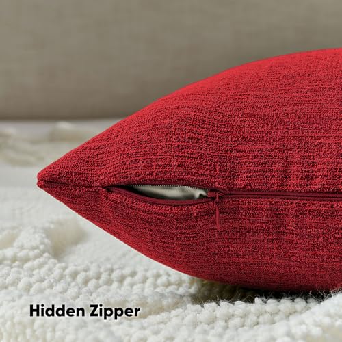 HAUSSY Set of 2 Soft Chenille Throw Pillow Covers 18x18 Inch, Classic Red - color: Classic Red, size: 18" x 18" (Pack of 2)