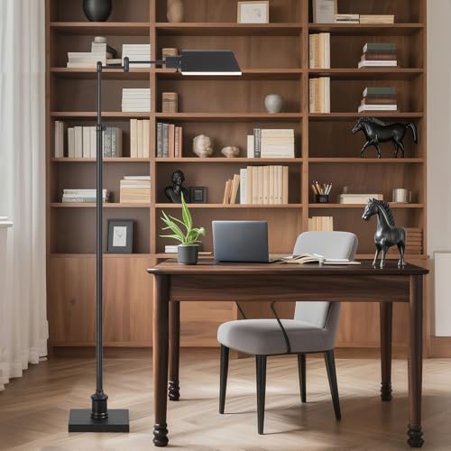 GyroVu Traditional Height Adjustable Pharmacy Floor Lamp with 350° Swing Arm, Color Temperature Adjustable Standing Lamp Metal Shade for Living Room Reading House Bedroom Home Office(Black) - color: Black