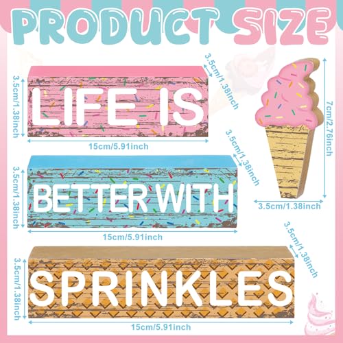 Geelin 4 Pcs Summer Ice Cream Table Wooden Decorations Ice Cream Wood Sign - style: Ice Cream