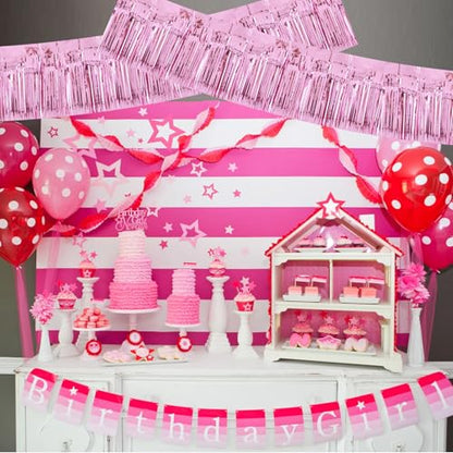 BEISHIDA Pink Fringe Garland Banner 3Pack 30ft Wall Tinsel Foil Streamers - color: Bright Pink