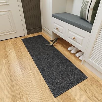 Ottomanson Door Mat Indoor Entryway Runner Rug – Non-Slip Durable Low-Pile Runner with Stain-Resistant Surface, 20" x 59", Black - color: Black
