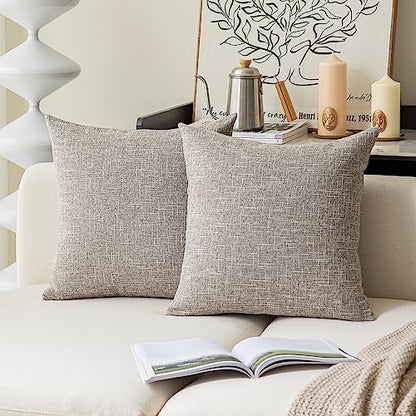 Kevin Textile Pillow Covers Faux Linen Toss Soft Throw Cushion Cases for Couch Sofa Bedroom, Invisible Zipper, 18x18 inches (Set of 2, Sesame Grey) - color: Sesame Grey, size: 18" x 18" (Pack of 2)