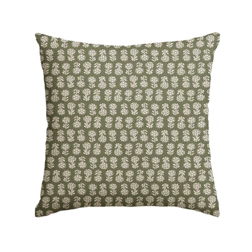 AVOIN colorlife Vintage Floral Boho Throw Pillow Cover, 18 x 18 Inch Modern Farmhouse Bohemia Flowers Sage Green Cushion Case Decoration for Sofa Couch Living Room Bedroom Decor - color: Sage Green, size: 18" x 18" (Pack of 1)