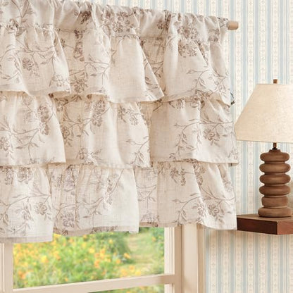 jinchan Alisa Ruffled Floral Valance Curtain 18 Inch 1 Panel Taupe on Linen - color: Alisa Taupe on Linen