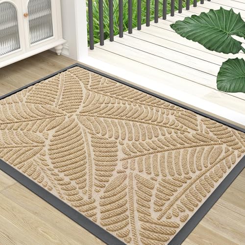 Colorxy Waterproof Front Doormat, Sturdy Natural Rubber Door Mat, 71x23 | Beige, Non Slip Low Profile Indoor Outdoor Door Mat, Stain and Fade Resistant, Easy Clean for Patio Entrance - color: Beige, size: 71" X 23"