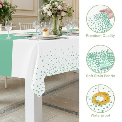Smiry Disposable Rectangle Plastic 54 x 108 Inch Table Cloth 3 Pack - color: White and Teal