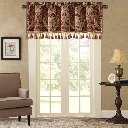 Loom and Mill Chenille Damask Valances for Windows, Red Brown, 54"x18" - color: Luxembourg-red+brown