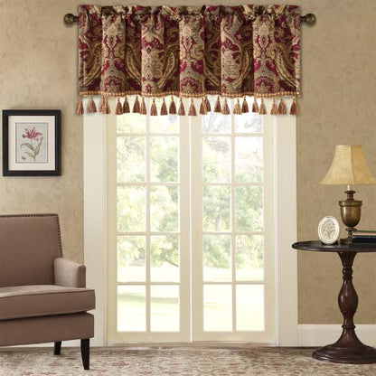 Loom and Mill Chenille Damask Valances for Windows, Red Brown, 54"x18" - color: Luxembourg-red+brown