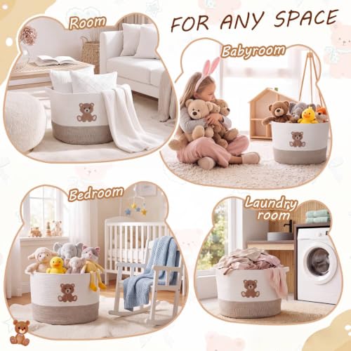 LemonRoad Large Woven Bear Basket, Cotton Rope, Cute Bear, Brown - color: Brown, size: Cotton Rope, style: Cute Bear
