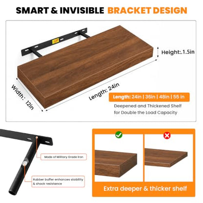RICHER HOUSE 12 Inch Deep Floating Shelves, 36 Inch Long Wall Shelf, Walnut - color: Walnut, size: 36in