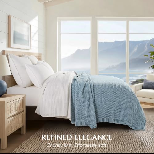 EVERGRACEHOME Chunky Chenille Knit Throw Blanket, 90 x 90, Chambray Blue - color: Chambray Blue, size: 90" X 90"