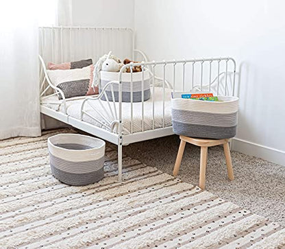 OrganiHaus Cotton Rope Baskets for Shelves, Set of 3, 15x9x10 - color: 3-toned Gray