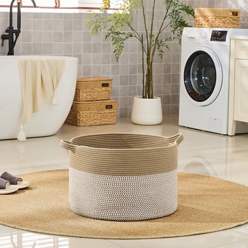 KAKAMAY Large Blanket Basket with Handles, Storage Basket for Living Room - color: Brown Mix