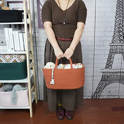 XUANGUO Large Cotton Rope Baby Diaper Caddy Organizer Basket Rust - color: Rust, size: Large