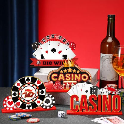 CroBlissful 6 Pcs Casino Theme Party Decorations, Casino Wooden Table Decor - style: Casino